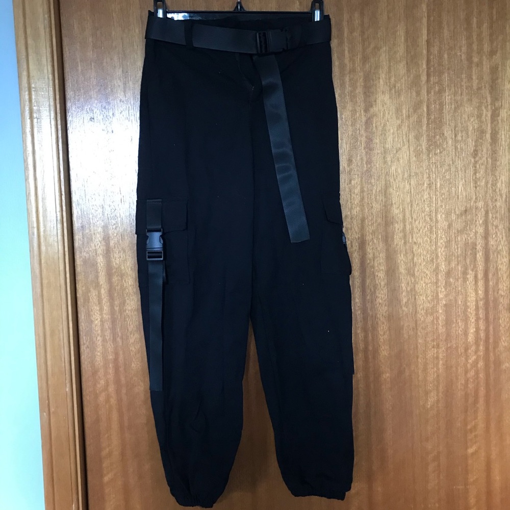 Black Cargo Pants with Buckles